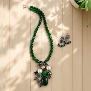 Agates with brooch pendant set ( Green Version )
