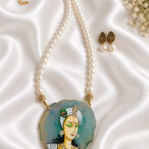 Swarovski pearls with hand painted Radhakrishna pendant